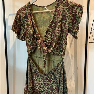 Free People Ruffle bottom Romper with adjustable tie front